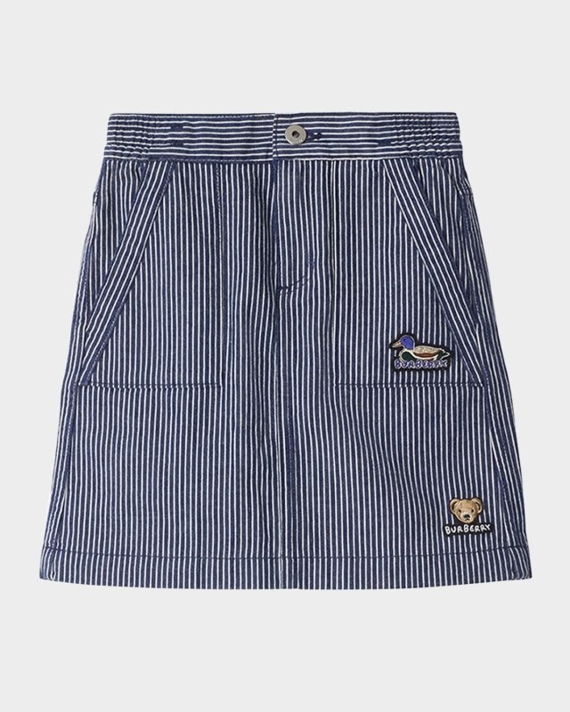Girl's Ava Stripe Denim Embroidered Mini Skirt, Size 3-14